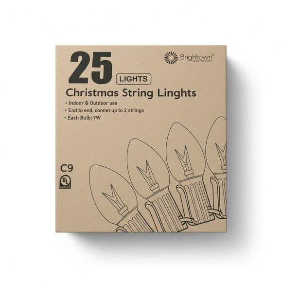 25-Light C9 Christmas String Lights Green Wire Indoor/Outdoor Use End-To-End Con - Picture 1 of 5